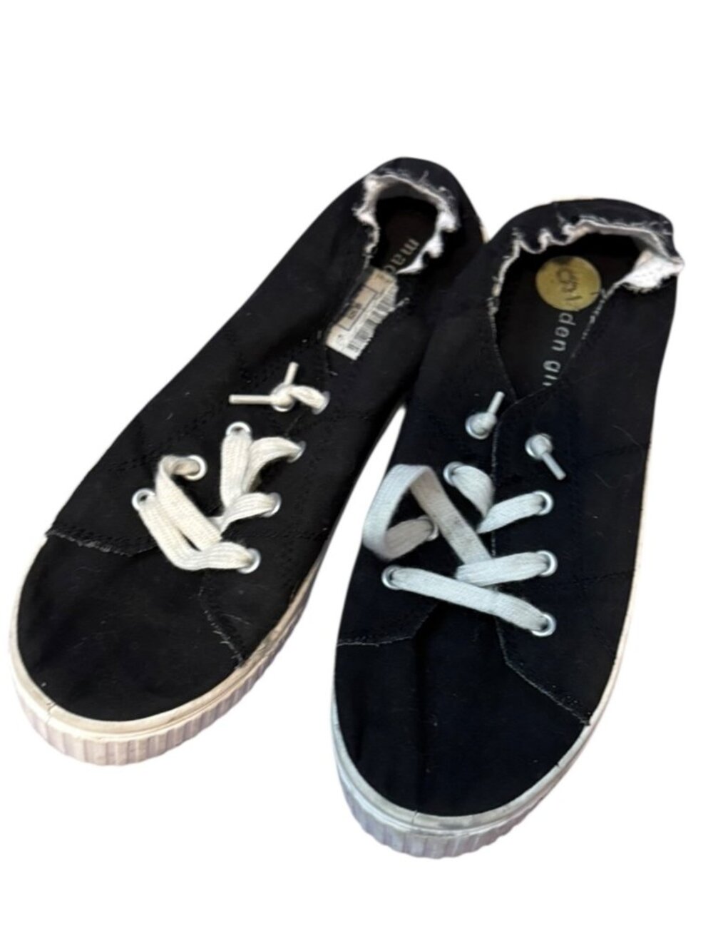 Madden Girl Black Canvas Slip-On Platform Sneakers with White Laces